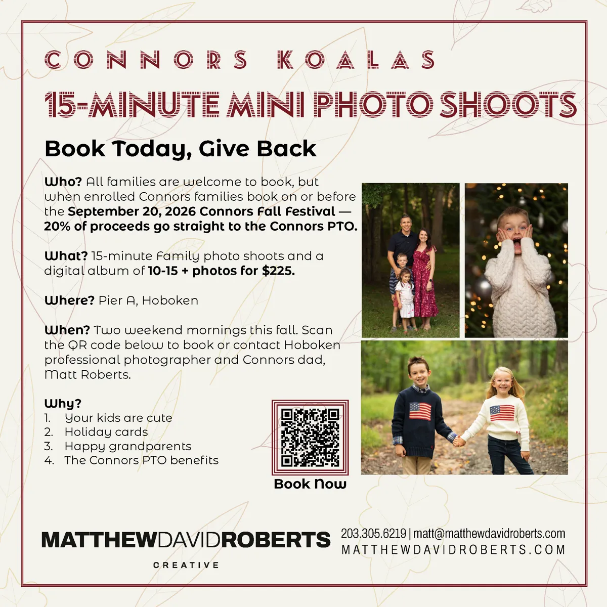 Flyer for Connors Koalas 15-minute mini photo shoots with Matthew David Roberts Creative