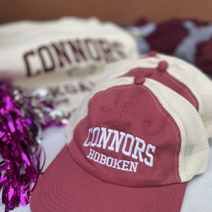 Maroon and cream Connors Hoboken trucker cap