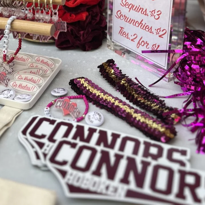 Connors Hoboken car magnets with sequin bracelets and Go Koalas buttons