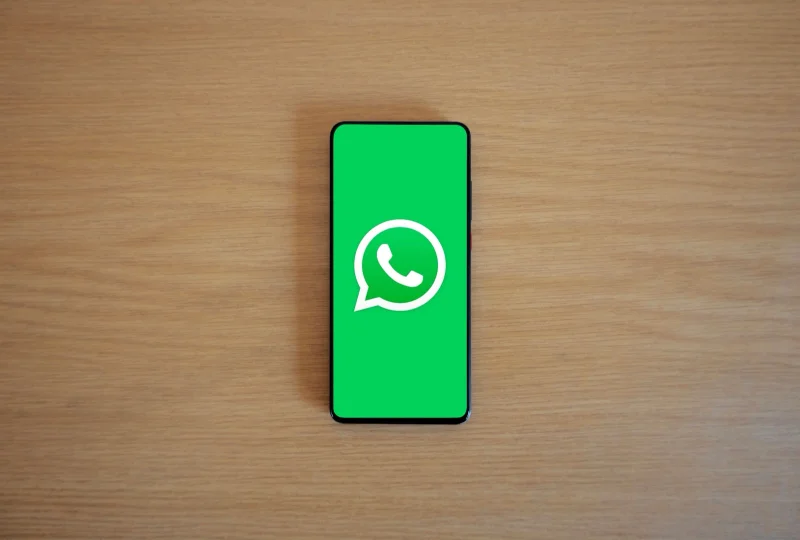 A smartphone showing the WhatsApp logo